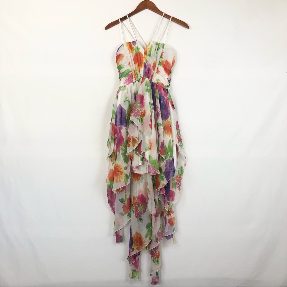 Vintage 90s Roberta Floral High Low Dress White Ruffle
